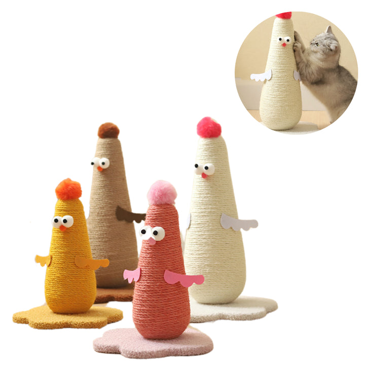Beige Adorable Chick Cat Scratching Post - Durable Sisal Rope Scratcher Toy for Cats & Kittens